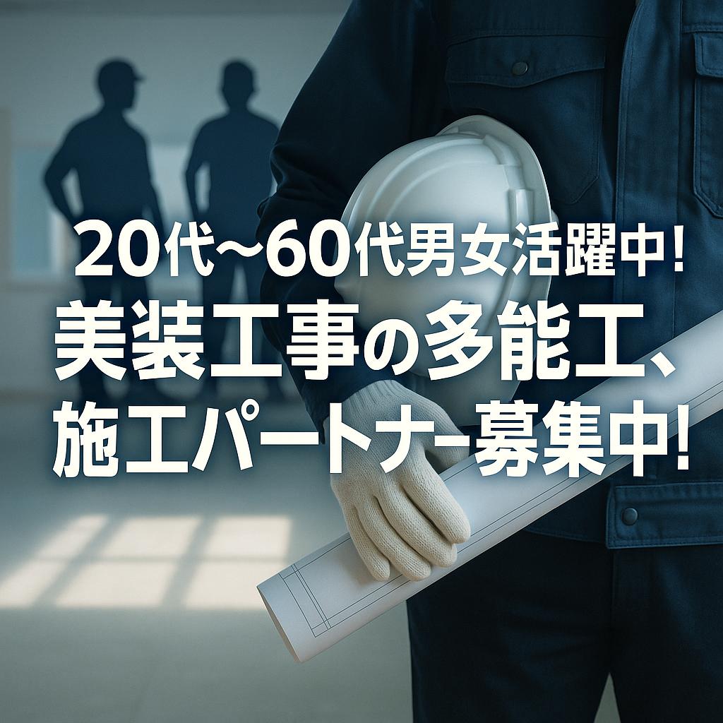 20代～60代男女活躍中！美装工事の多能工、施工パートナー募集中！