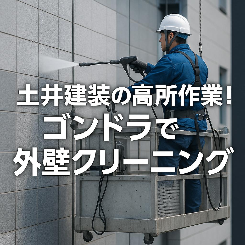 土井建装の高所作業！ゴンドラで外壁クリーニング